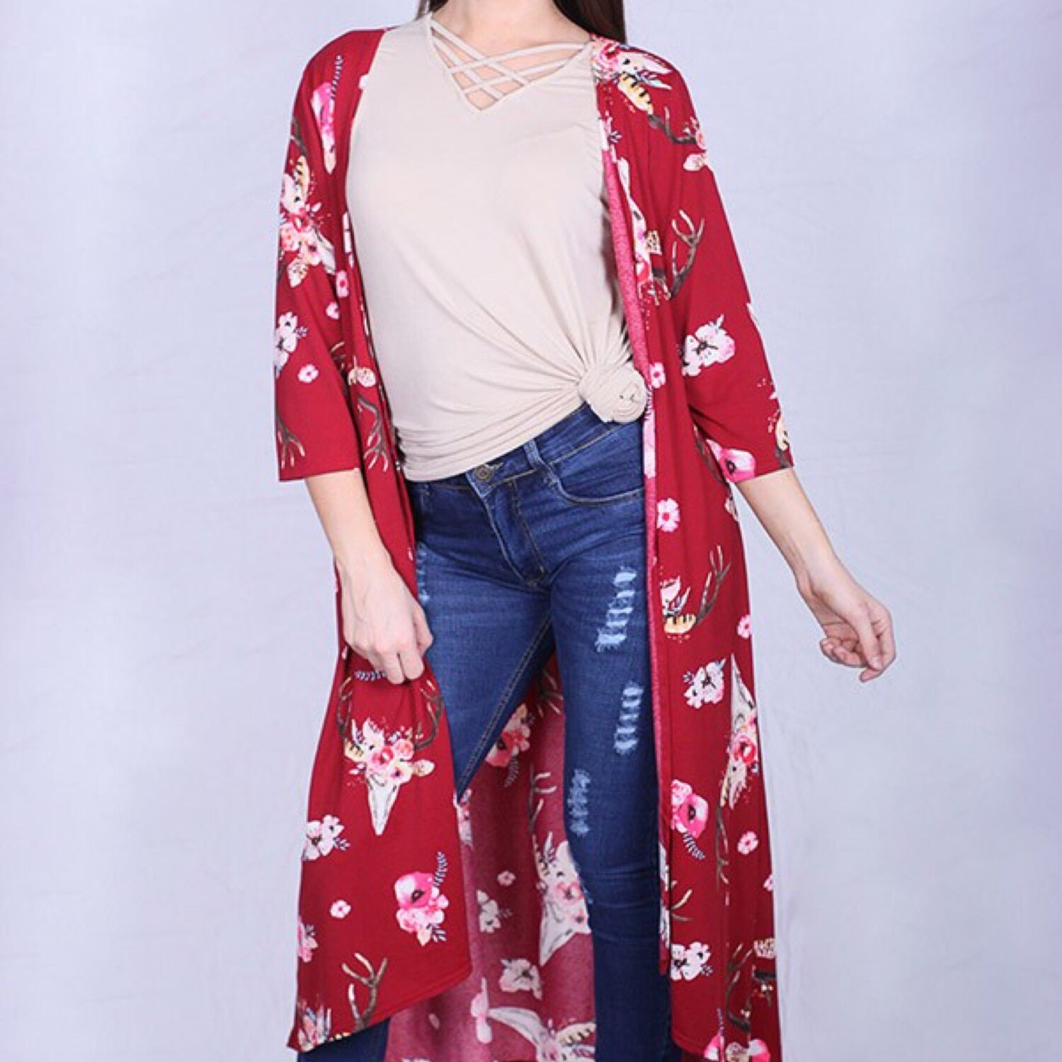 Burgundy Deer Skull Duster