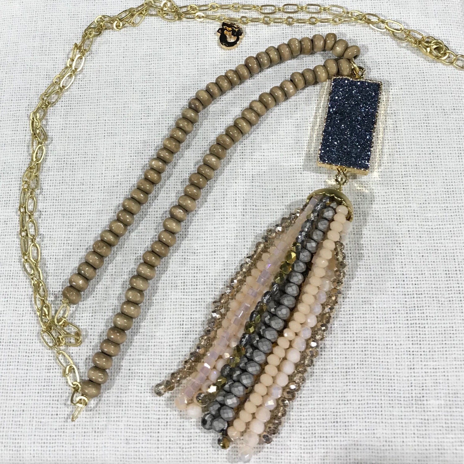 Druze Beaded Tassel Necklace 32”