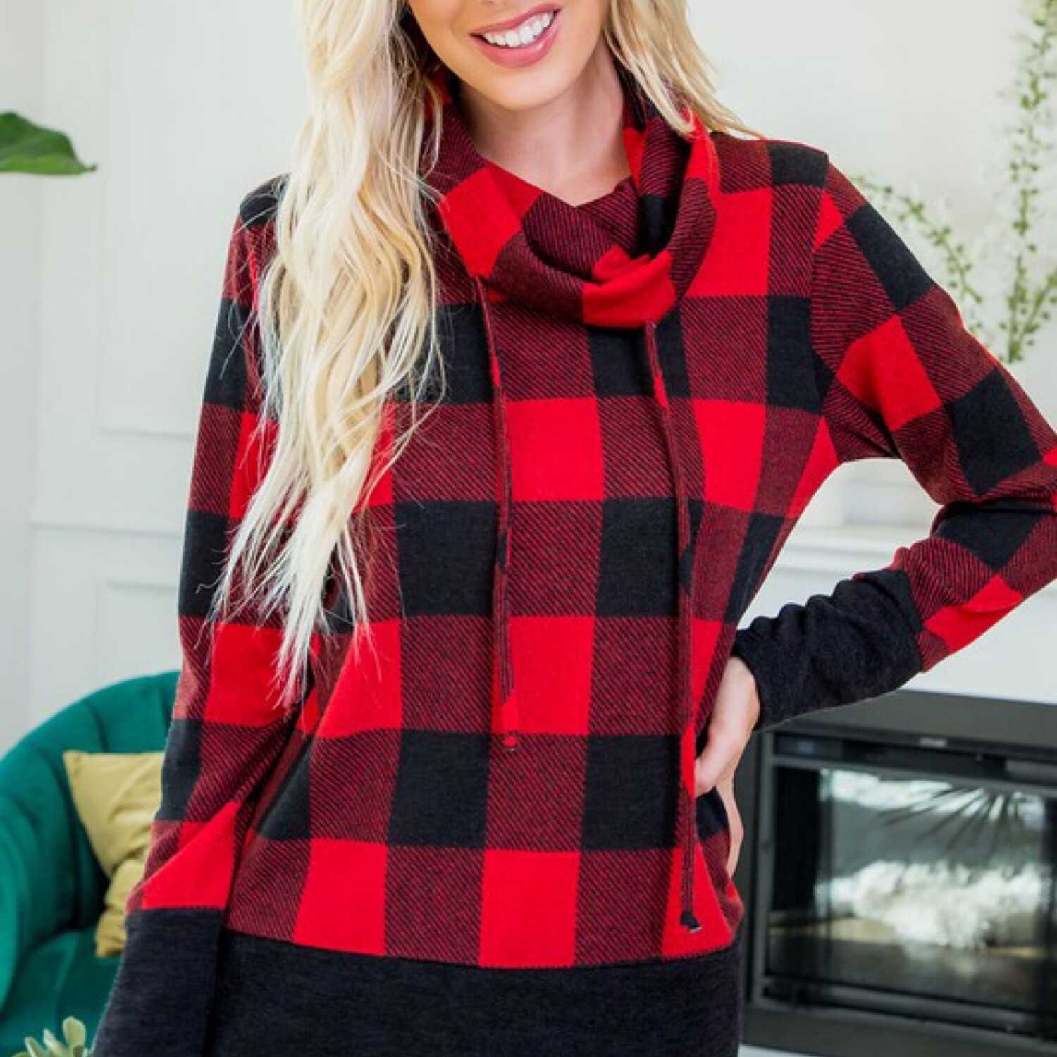Long Sleeve Buffalo Plaid Turtuleneck Red/Black