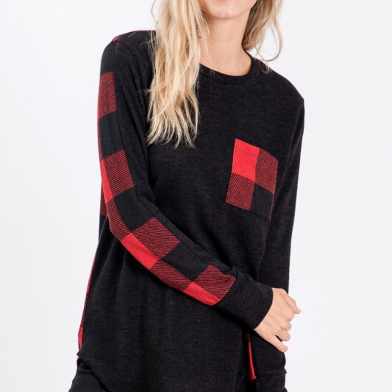 Long Sleeve Plaid with Pocket Red/Black