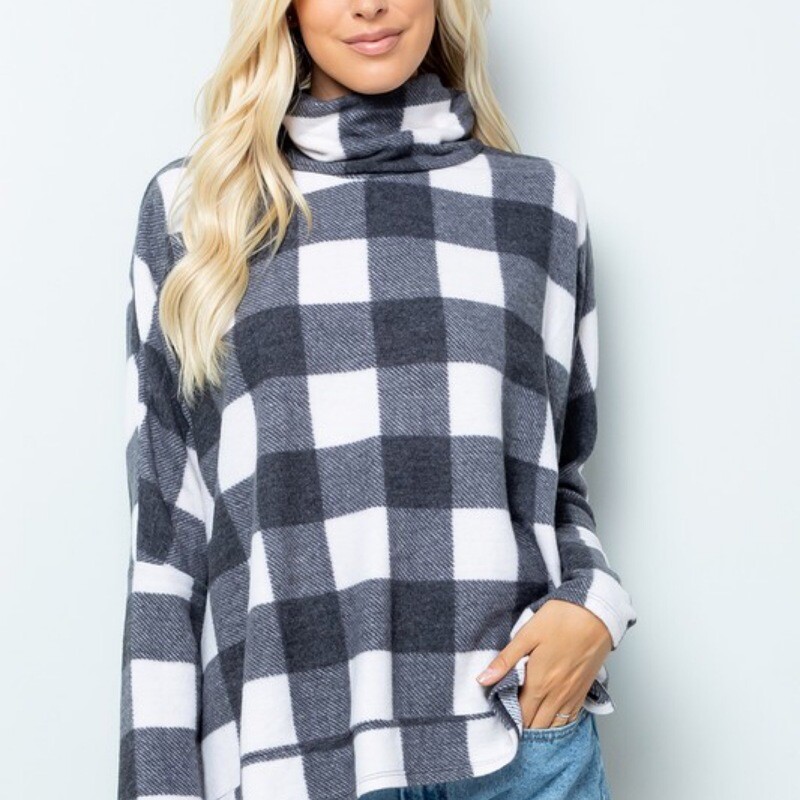 Plaid Long Sleeve Turtleneck Oversize