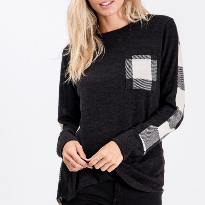 Long Sleeve Plaid with Pocket Black/Ivory