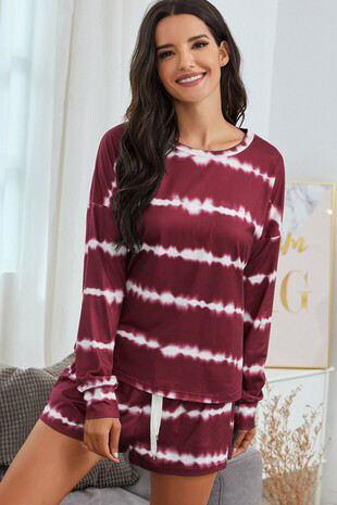 Wine Tye Dye Long Sleeve and Short Set