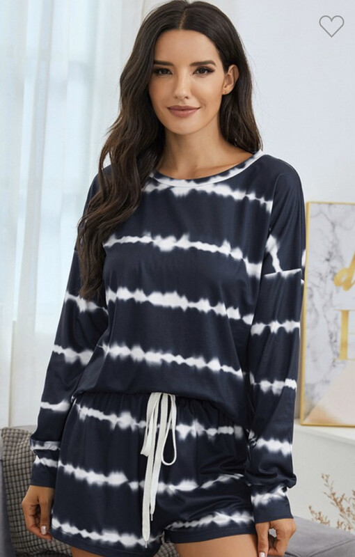 Black Tye Dye Long Sleeve Top and Shorts Set