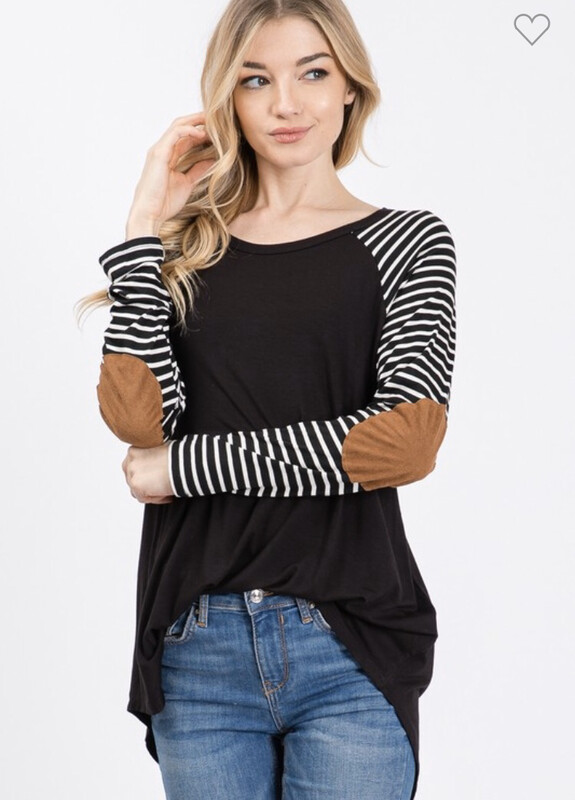Black with Striped Sleeves Raglan Top