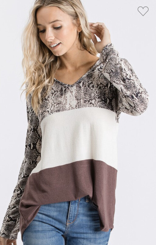 Taupe Snakeskin Print Long Sleeve Top