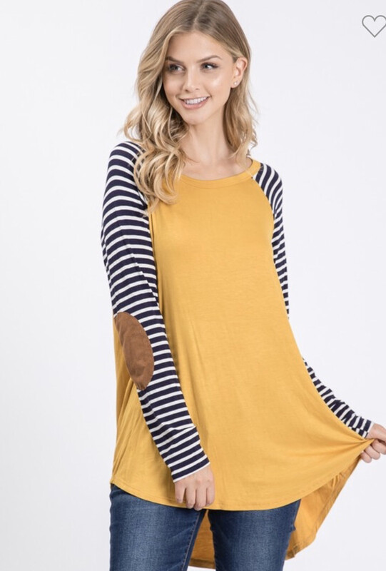 Mustard with Striped Sleeves Raglan Top