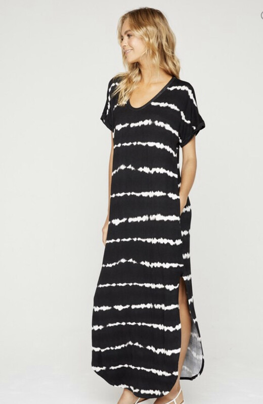 Black Tie Dye Long Dress with Pockets