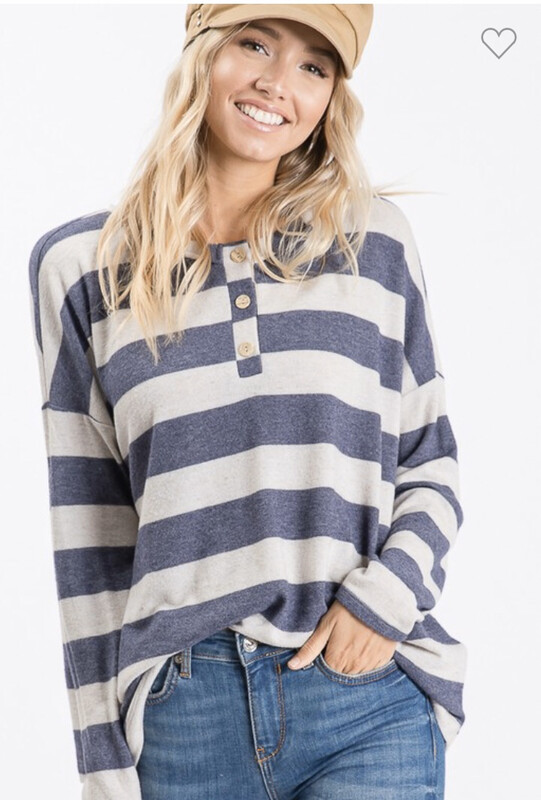 Blue Stripe Boxy Long Sleeve Top
