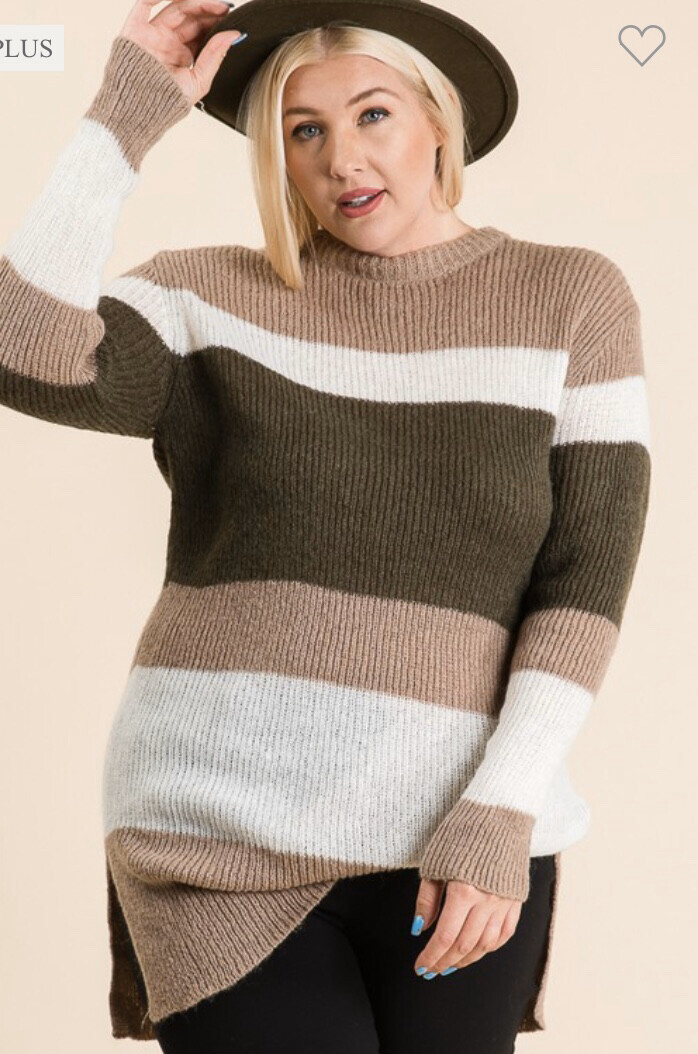 Taupe/Olive Color Block Sweater Tunic