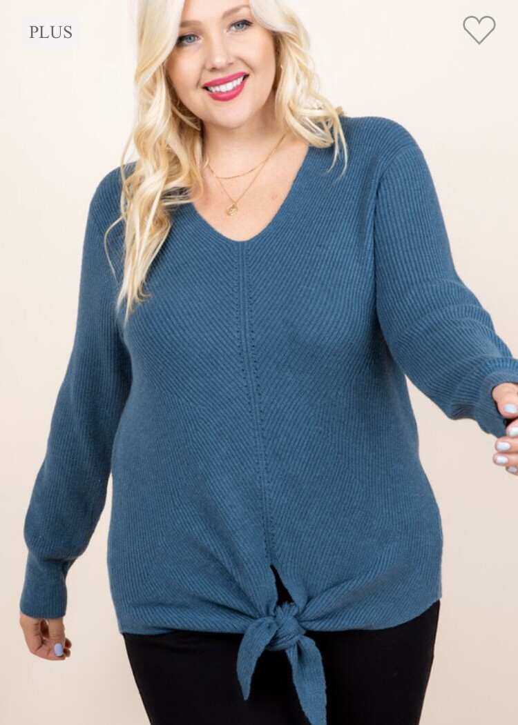 Teal Tie Front Sweater