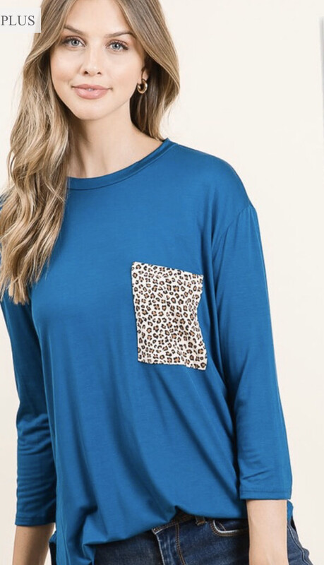 Teal Top with Leopard Pocket