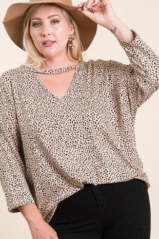 Leopard V-Neck 3/4 Sleeve Top