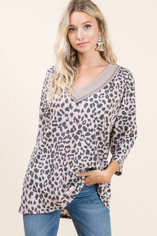 Mauve Animal Print V-Neck Top