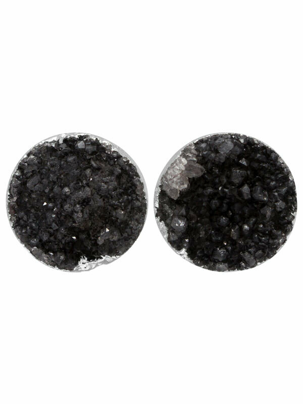 Round Druzy Black Earrings