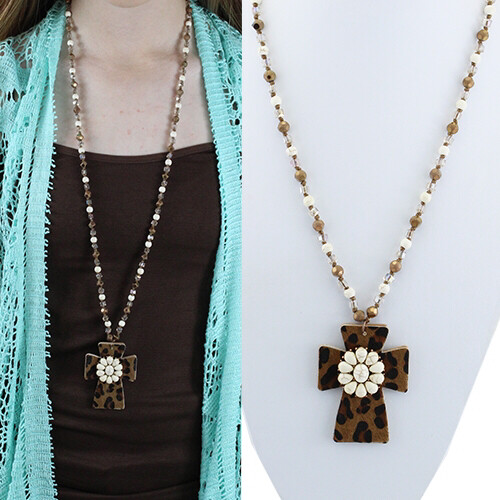 Cheetah and Ivory Cross Necklece