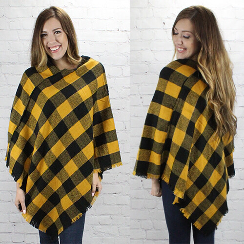 Mustard Plaid Pancho One Size