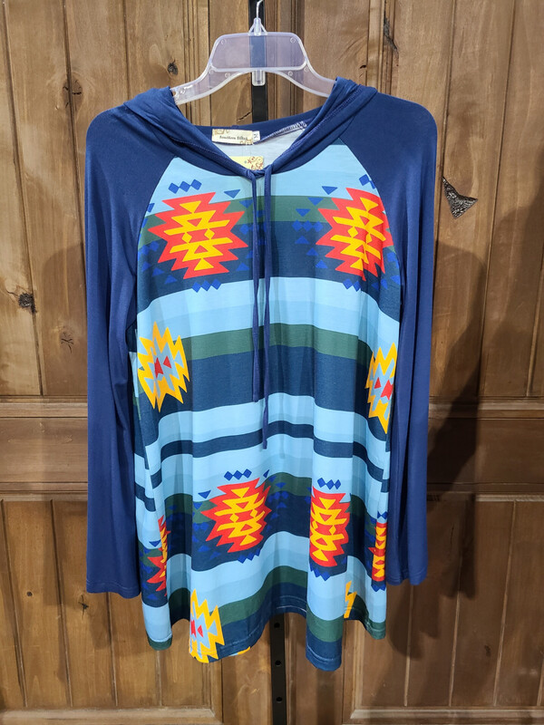 Blue Aztec Lng Sleeve Top