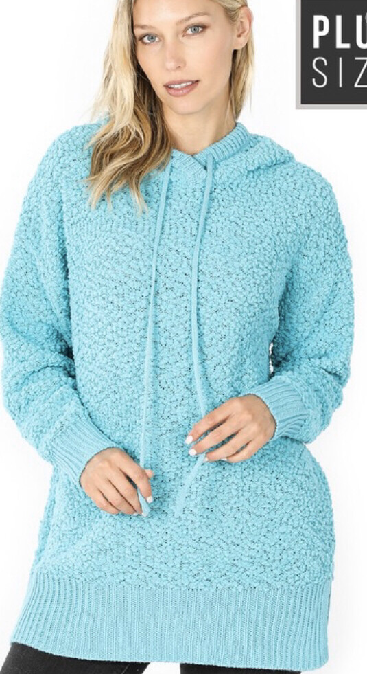 Light Blue Popcorn Sweater with Hood