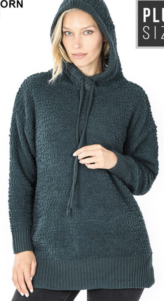 Hunter Green Popcorn Sweater with Hood