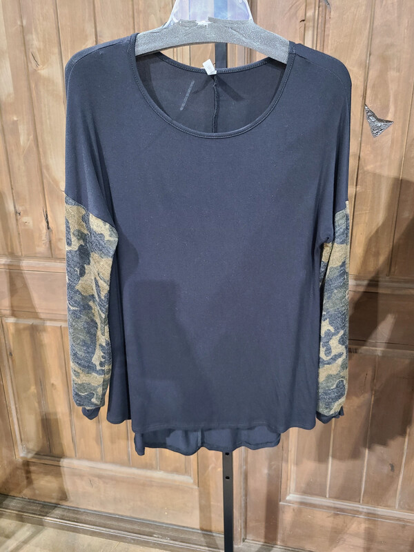 Black with Camo Long Sleeve Top
