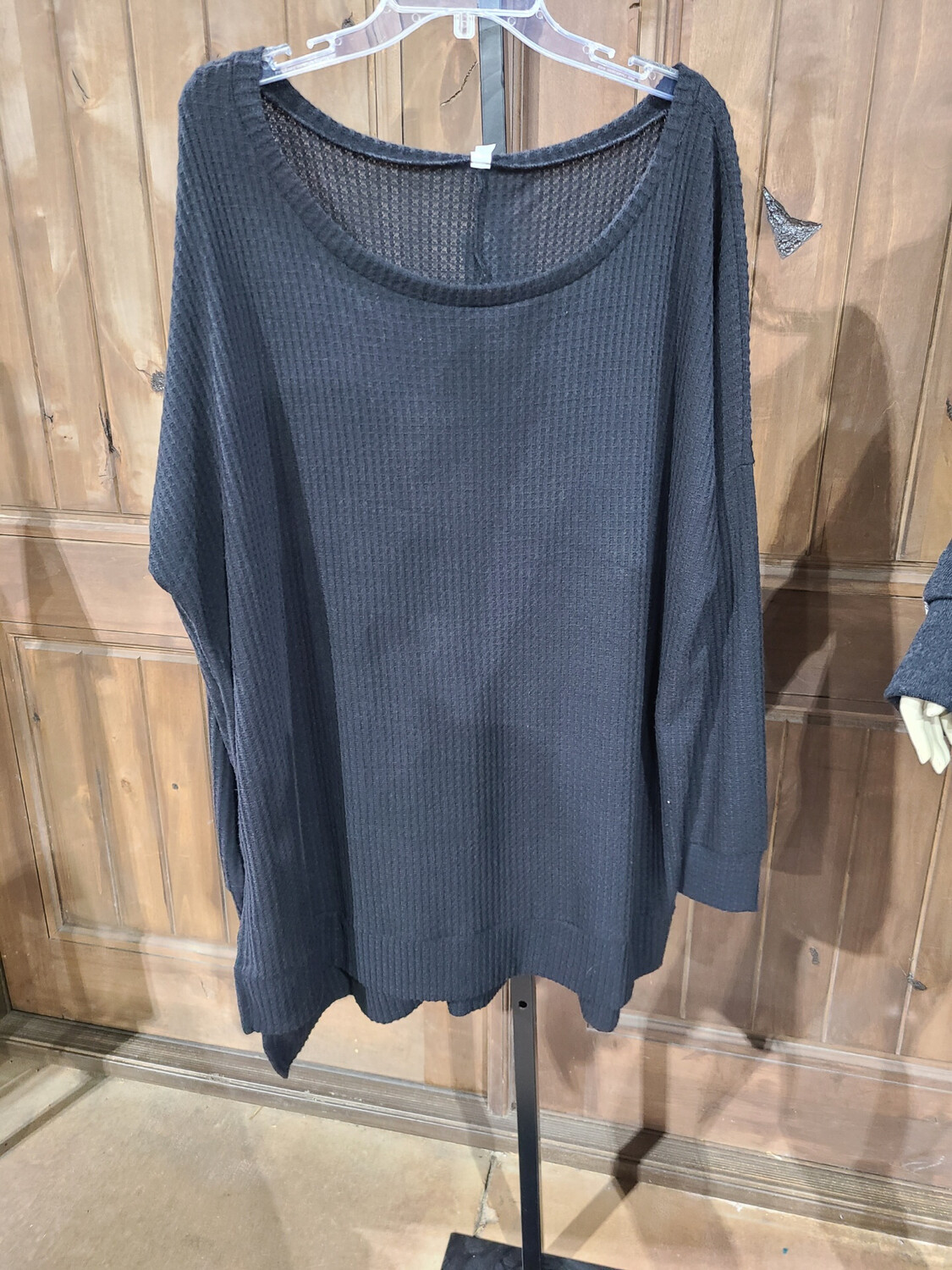Black Waffle Oversize Long Sleeve Shirt