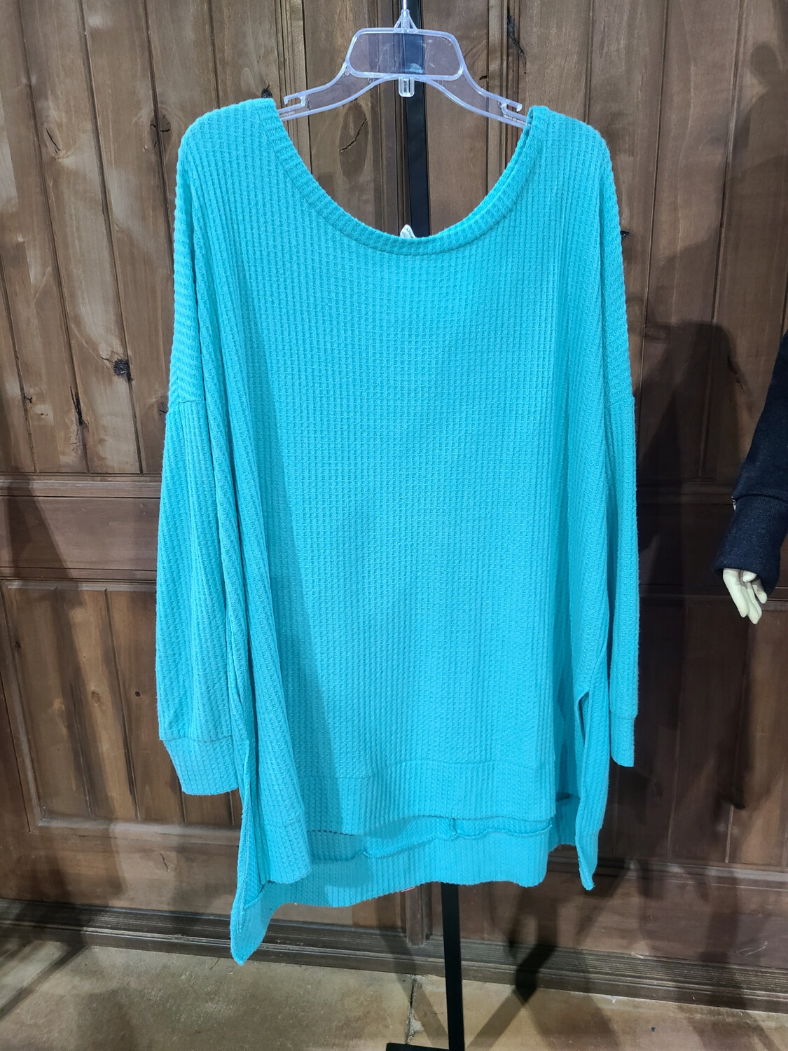 Light Blue Waffle Long Sleeve Top