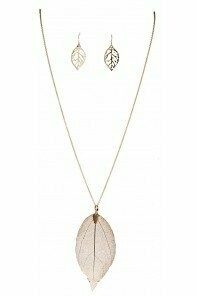 Gold Long Natural Leaf Necklace