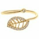 Gold Pave Leaf Open Ring Size 7
