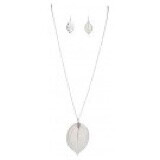 Silver Leaf Necklace with Earrings