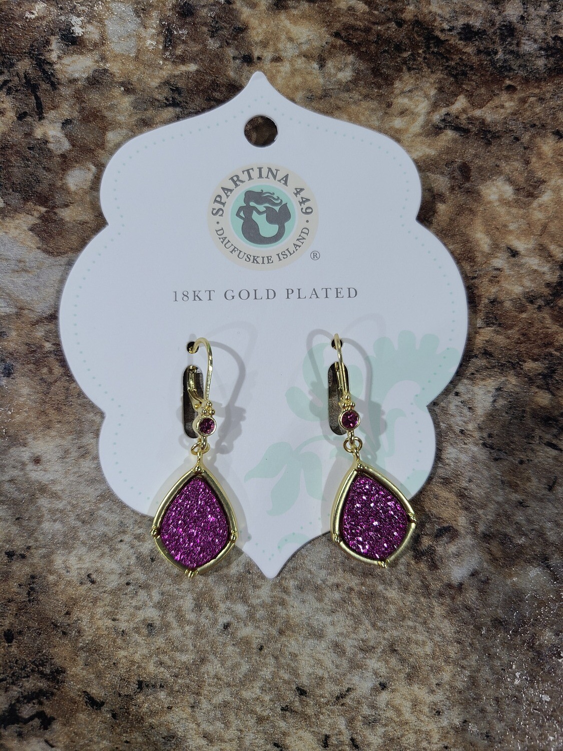 Druzy Drop Earrings Merlot