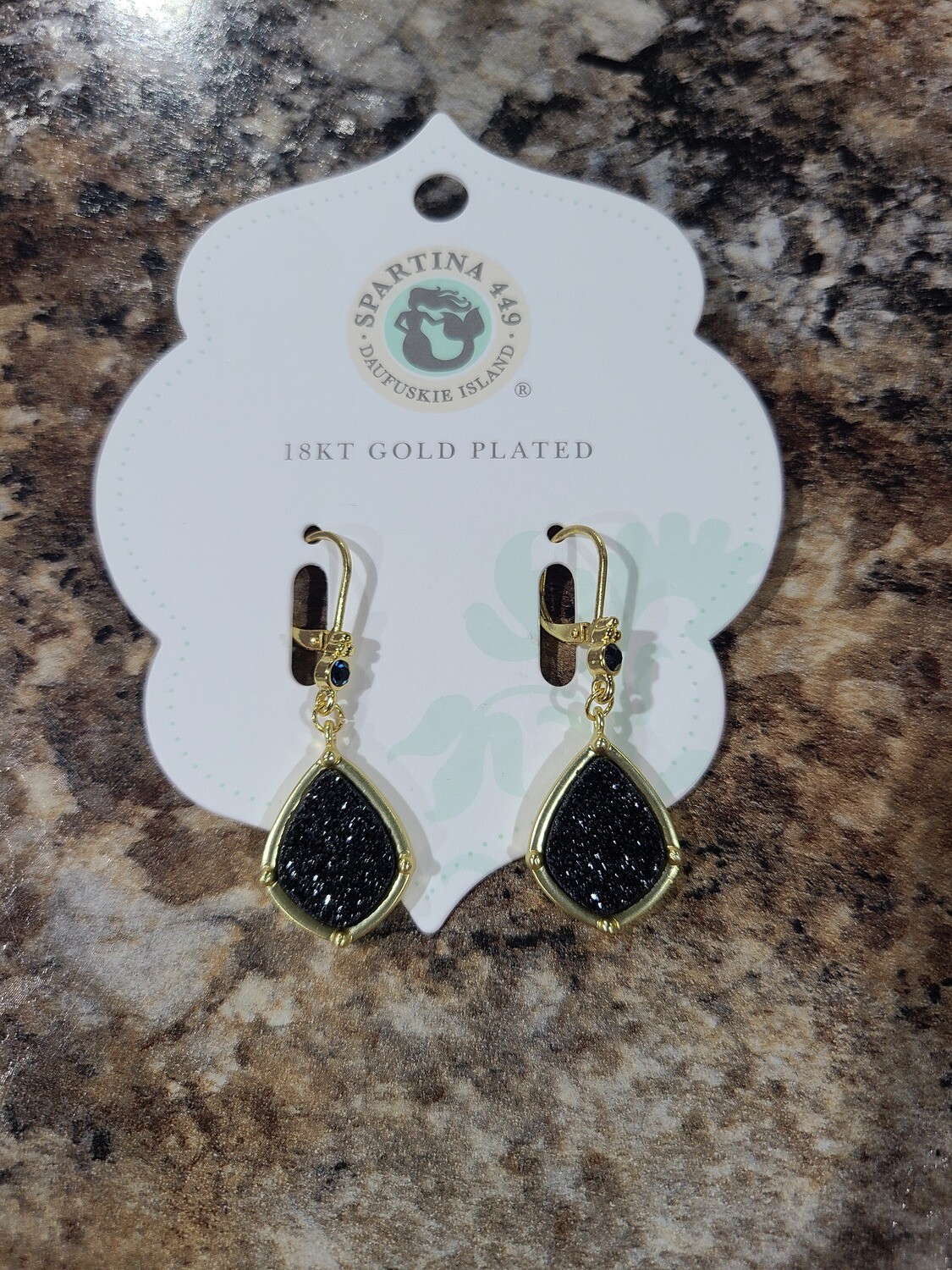 Druzy Drop Earrings Navy