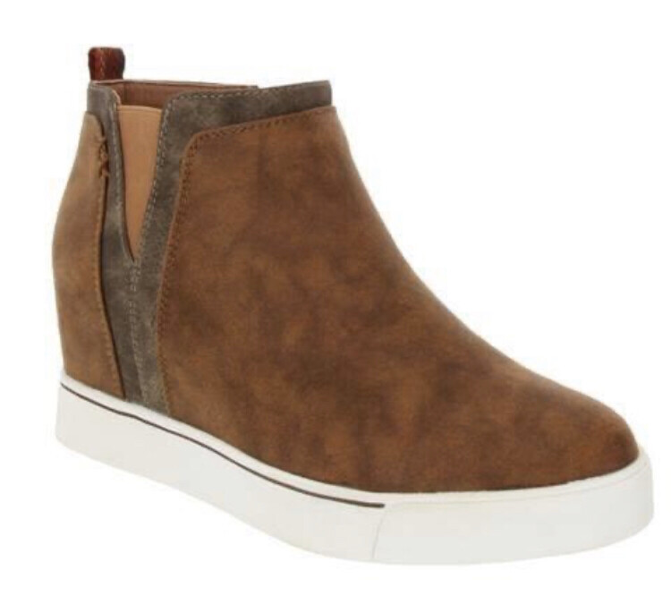 Glossy Taupe Wedge Sneakers