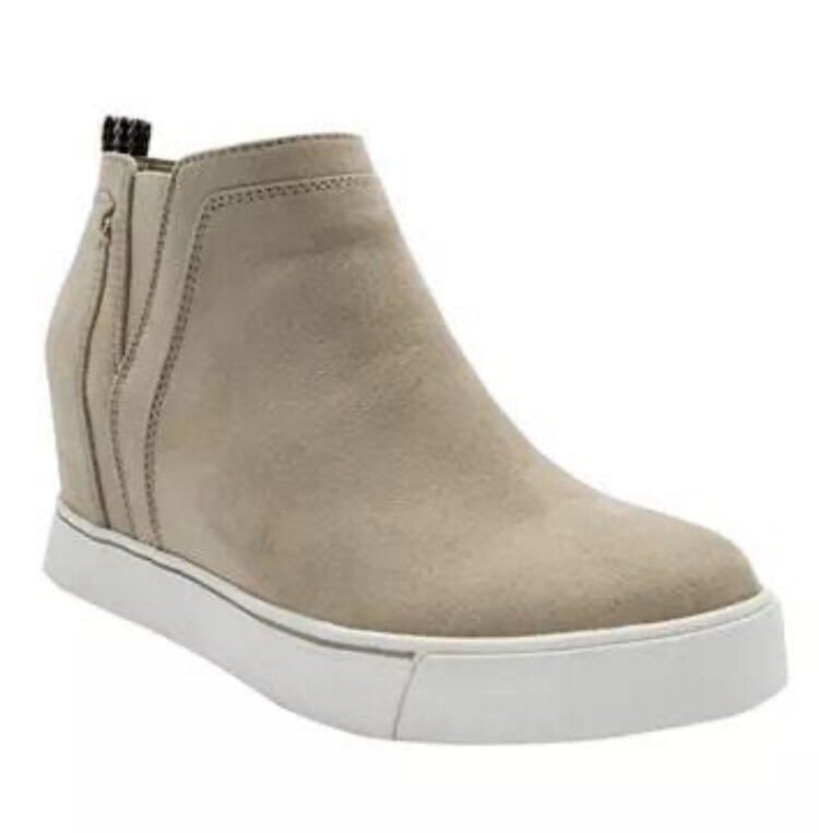 Glossy Grey Suede Wedge Sneakers