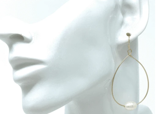 Fresh Water Pearl Tear Drop Hoop Earrings