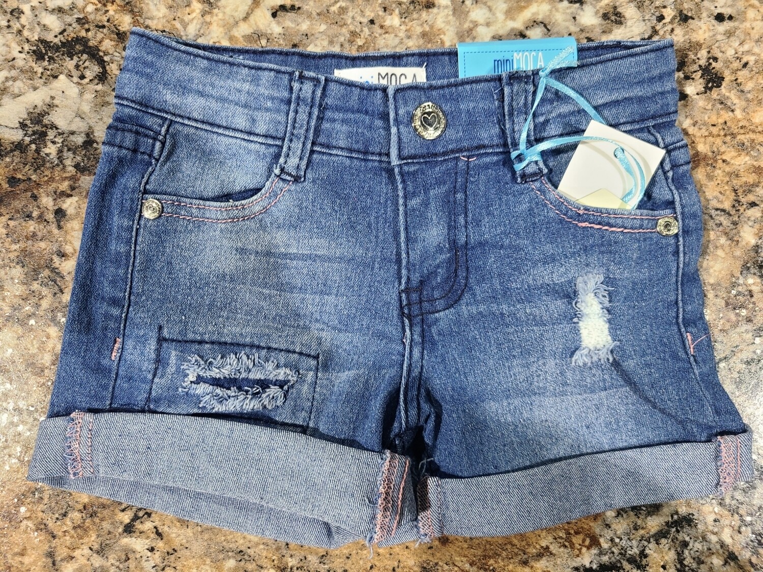 Distressed Heart Button Short