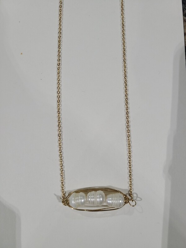 Gold Triple Freshwater Pearl Necklace