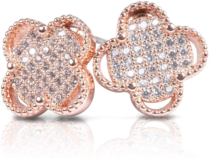 Rosegold Open CZ Quatrafoil Earrings