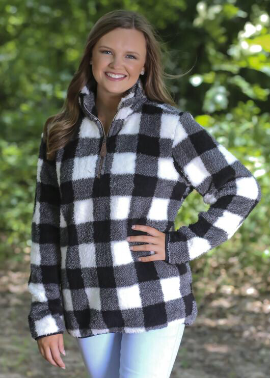 Plaid White/Black Sherpa