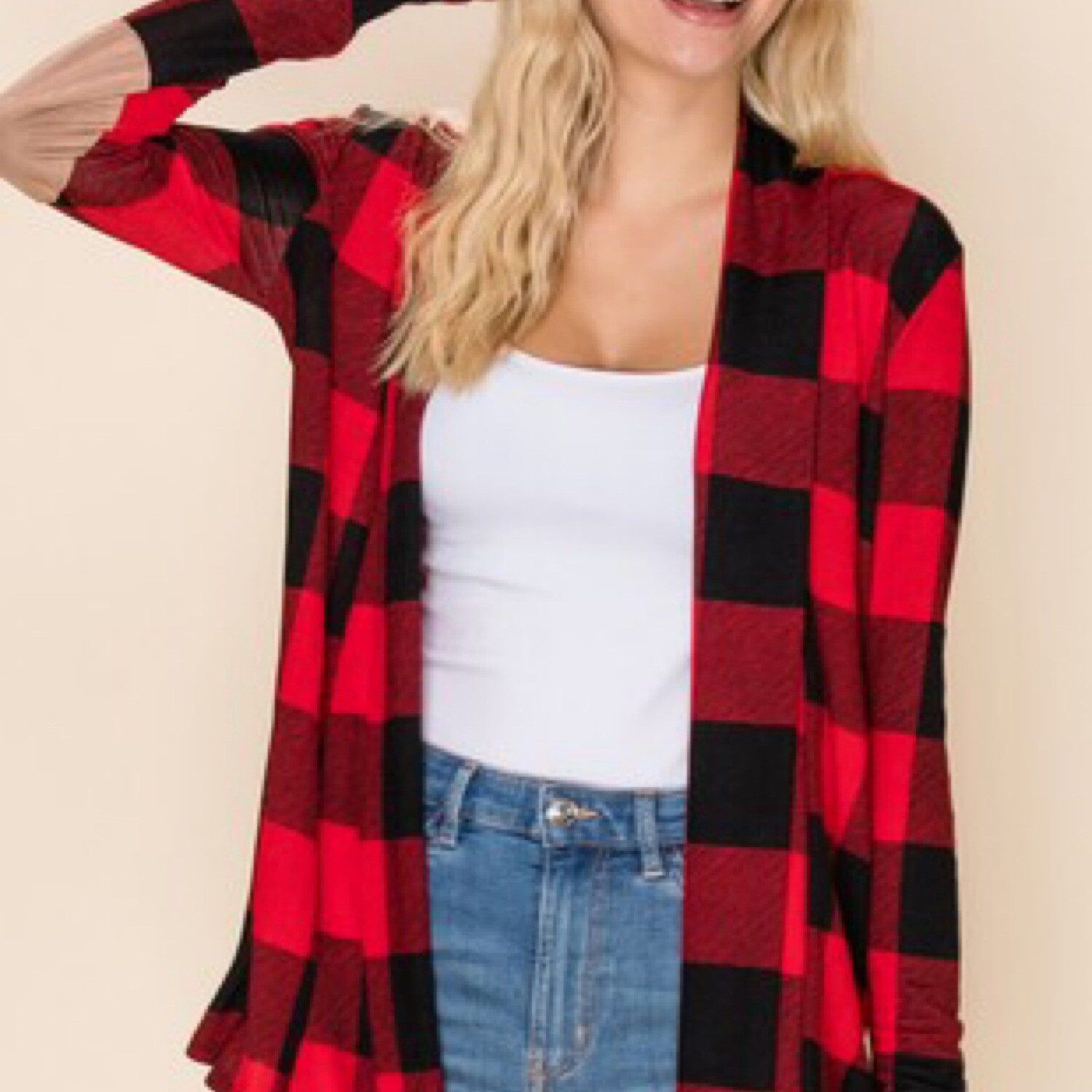 Red & Black Plaid Cardigan