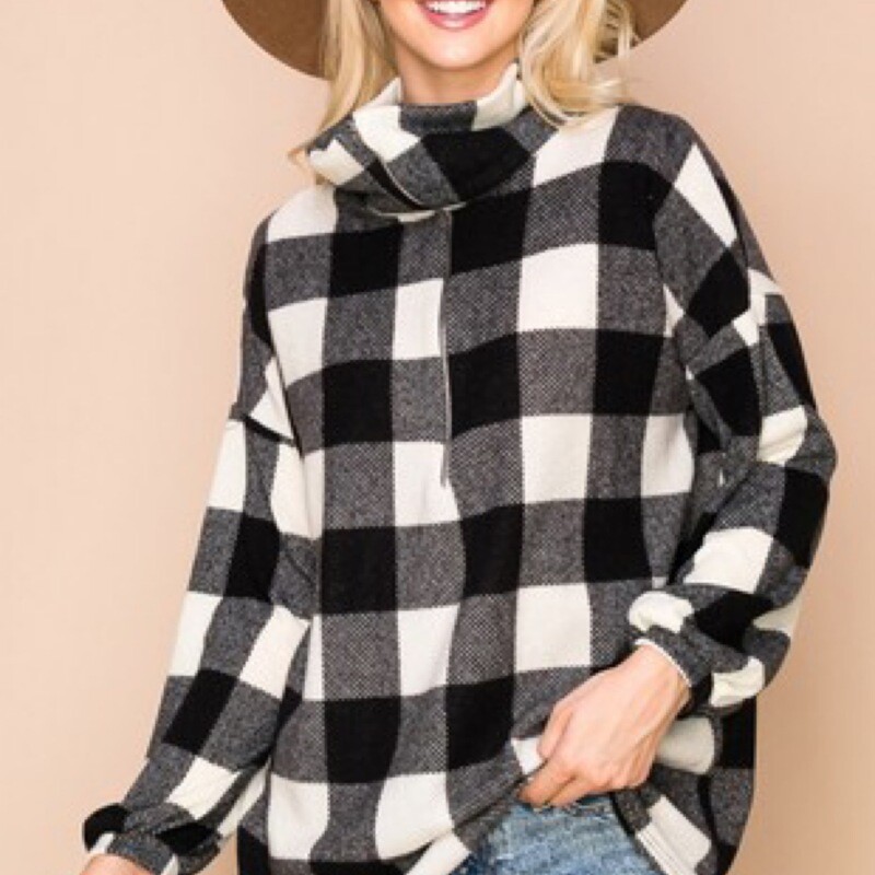 Black/White Plaid Quarter Zip Pullover