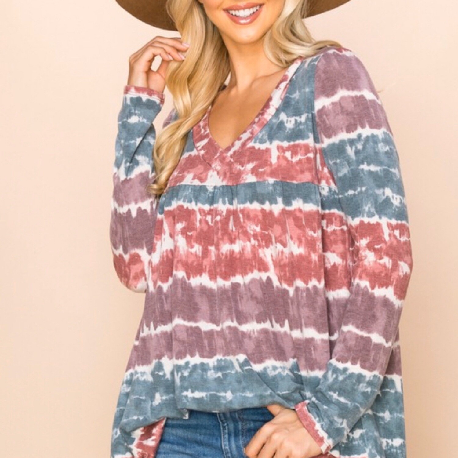 Burgundy Tie Dye Top with Hood