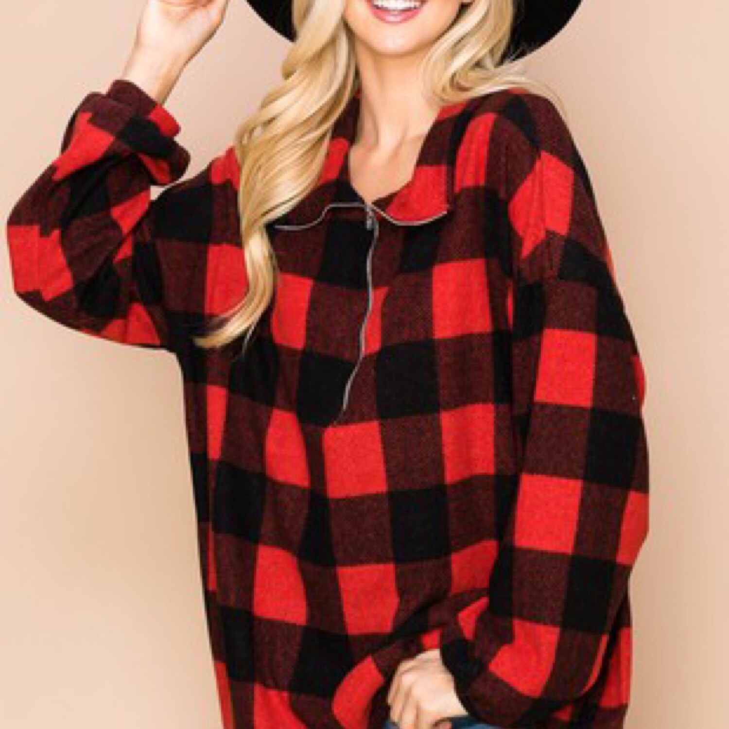 Red Plaid Quarter Zip Pullover