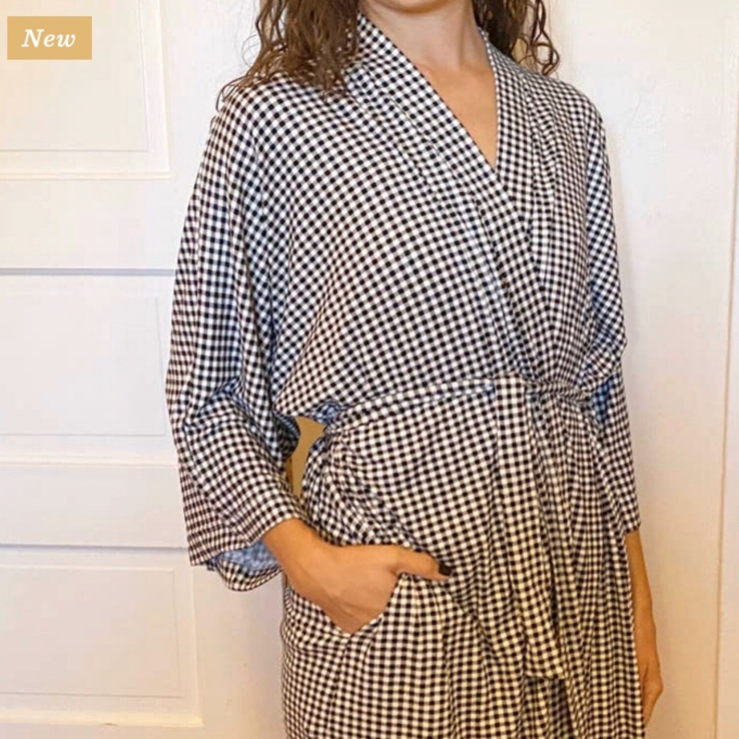 Black Gingham Kimono Robe
