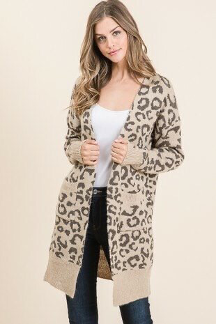 Leopard Print Cardigan with Pockets