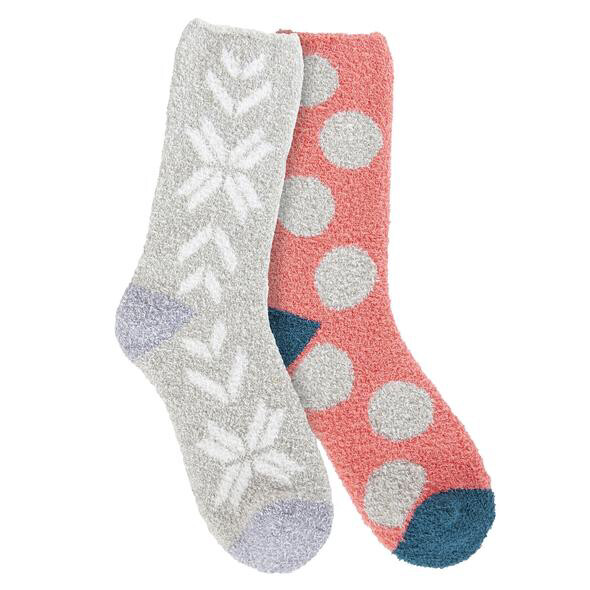 Taupe Dot/Taupe Faire 2 pack Crew Fuzzy Socks Size 6-11