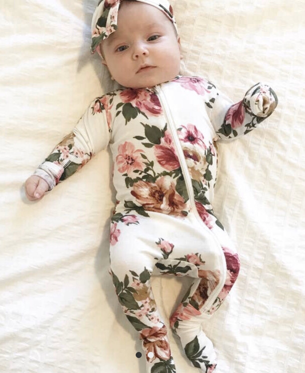 Floral Footie & Headband Set (0-3 month)