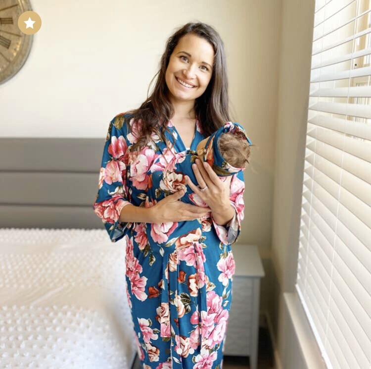 Teal Peony Maternity 3 Piece Set (Robe, Swaddle & Headband)