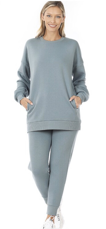 Blue Grey Sweatshirt & Sweatpants Set