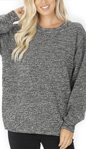 Ash Grey Melange Balloon Sleeve Sweater